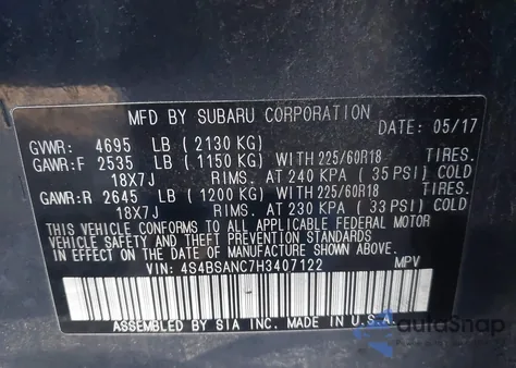 2017 Subaru Outback 2.5I Limited from USA, damaged, VIN 4S4BSANC7H3407122